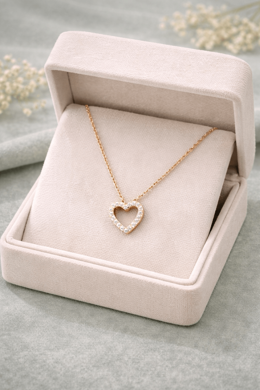 Heart Pendant Necklace | Anti - Tarnish Rose Gold Plated Open Heart Chain Necklace for Women | Valentine's Day Gift - Anamora