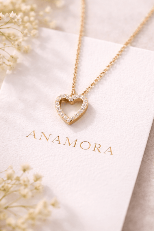 Heart Pendant Necklace | Anti - Tarnish Rose Gold Plated Open Heart Chain Necklace for Women | Valentine's Day Gift - Anamora