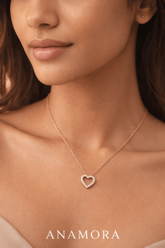 Heart Pendant Necklace | Anti - Tarnish Rose Gold Plated Open Heart Chain Necklace for Women | Valentine's Day Gift - Anamora