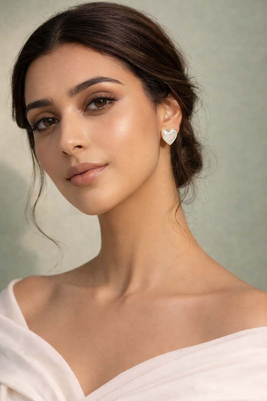 Heart Stud Earrings for Women | Gold Mother of Pearl Heart Earrings Anti-Tarnish Waterproof Hypoallergenic - Anamora