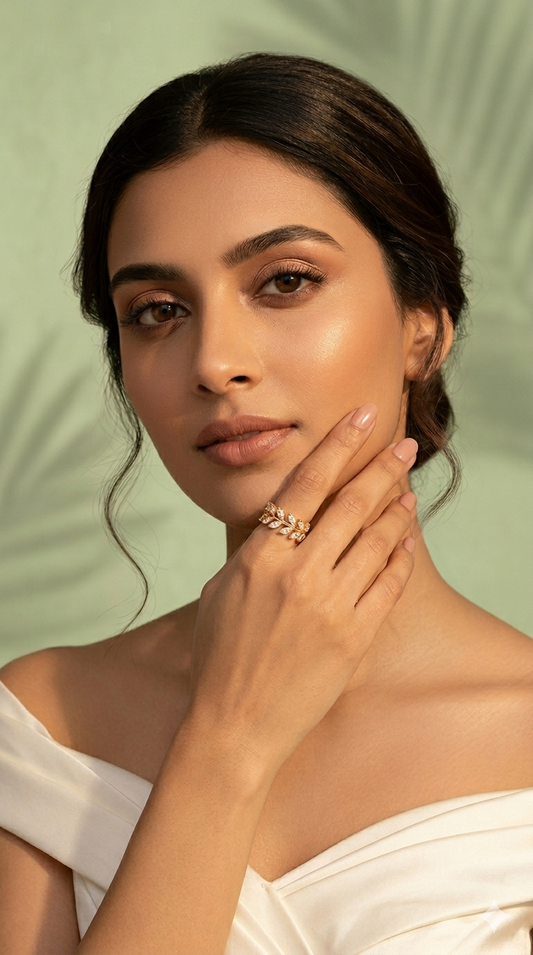 18K Gold Plated Marquise Leaf Vine Ring | Nature-Inspired Sparkling Laurel Statement Jewelry| Anti-Tarnish Waterproof - Anamora