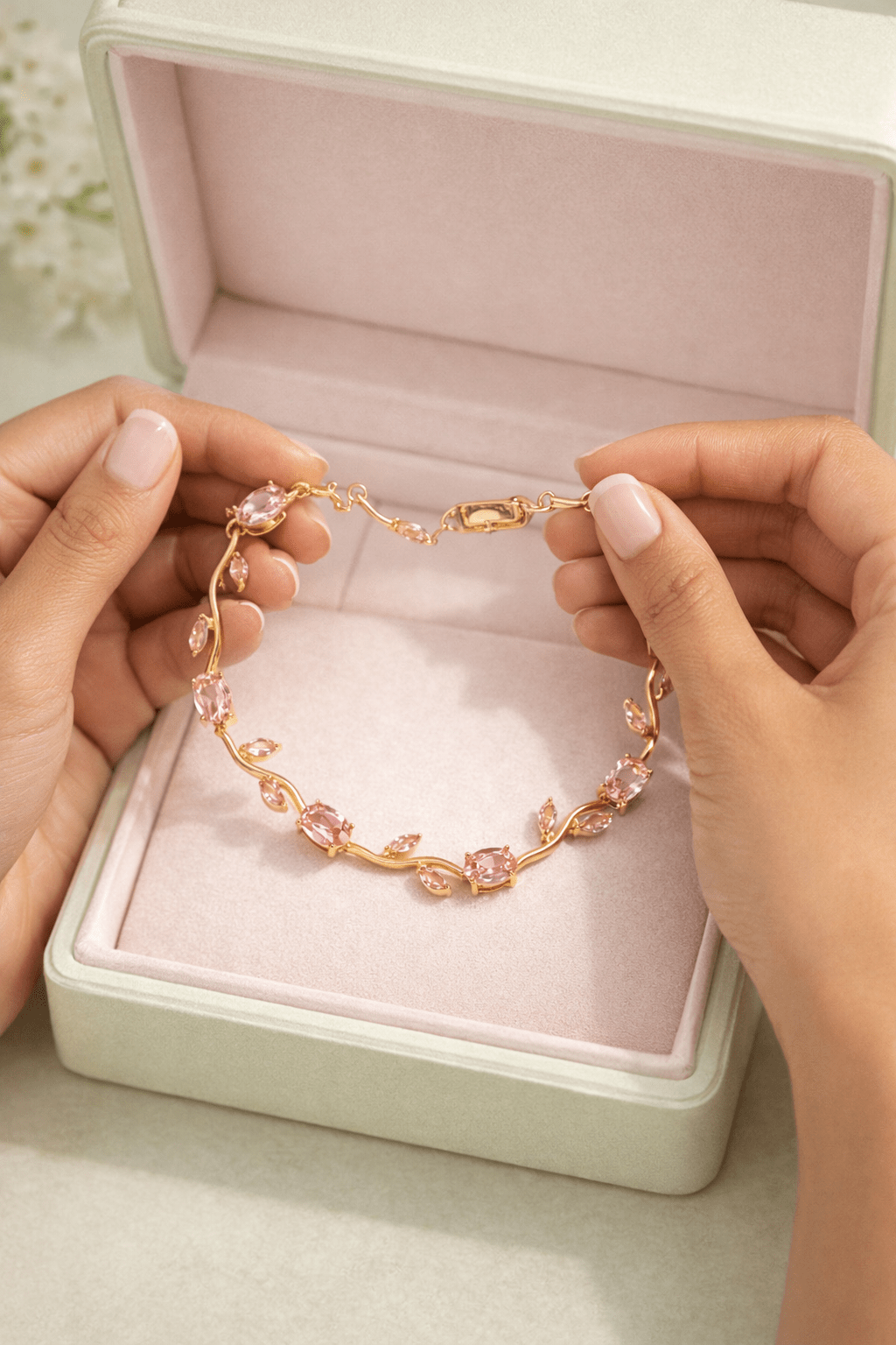 Tulip Vine Bracelet for Women | Gold Floral Stone Chain Bracelet - Anti - Tarnish Minimal Party Wear - Anamora