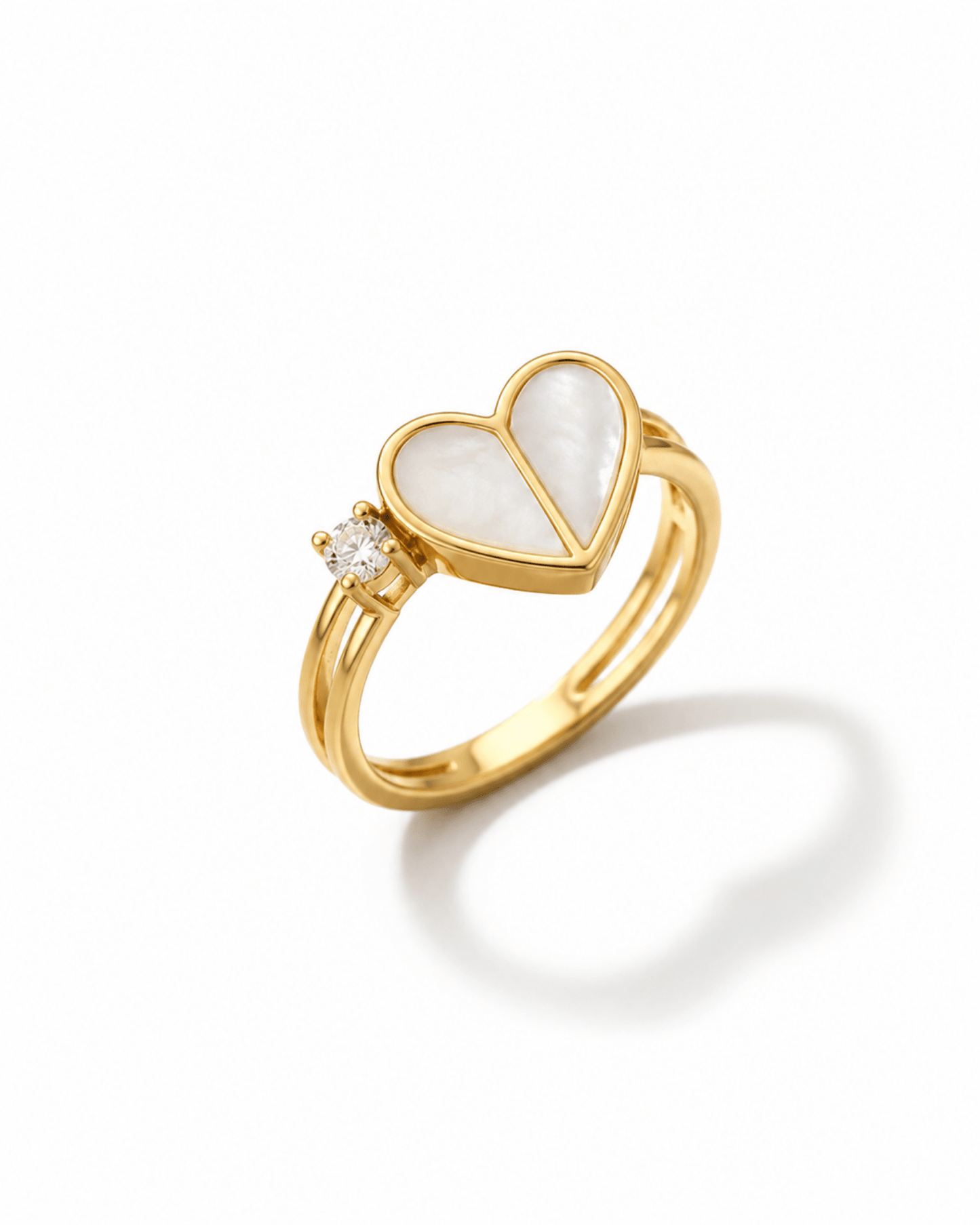 18K Gold Plated Heart Mother of Pearl Ring with Diamond Accent – Minimalist Handcrafted Promise Ring - Anamora