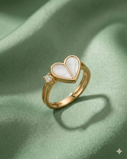18K Gold Plated Heart Mother of Pearl Ring with Diamond Accent – Minimalist Handcrafted Promise Ring for Her - Anamora