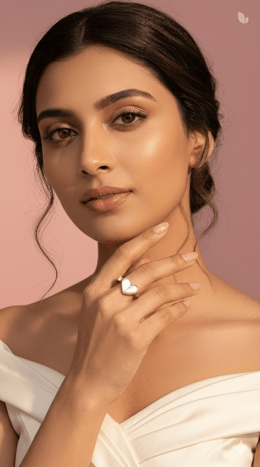 18K Gold Plated Heart Mother of Pearl Ring with Diamond Accent – Minimalist Handcrafted Promise Ring for Her - Anamora