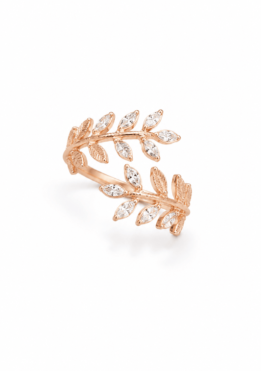 18K Gold Plated Marquise Leaf Vine Ring | Nature - Inspired Sparkling | Anti - Tarnish Waterproof - Anamora