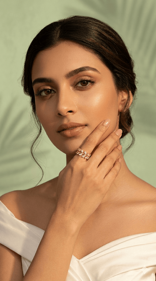 18K Gold Plated Marquise Leaf Vine Ring | Nature - Inspired Sparkling Laurel Statement Jewelry| Anti - Tarnish Waterproof - Anamora