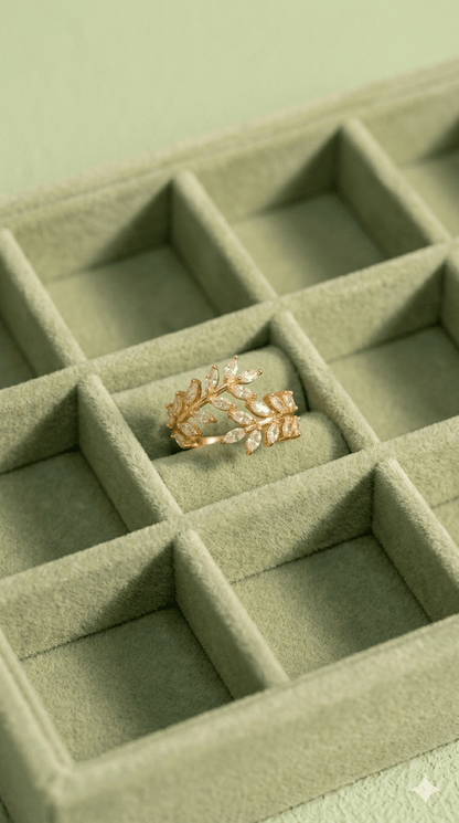 18K Gold Plated Marquise Leaf Vine Ring | Nature - Inspired Sparkling Laurel Statement Jewelry| Anti - Tarnish Waterproof - Anamora