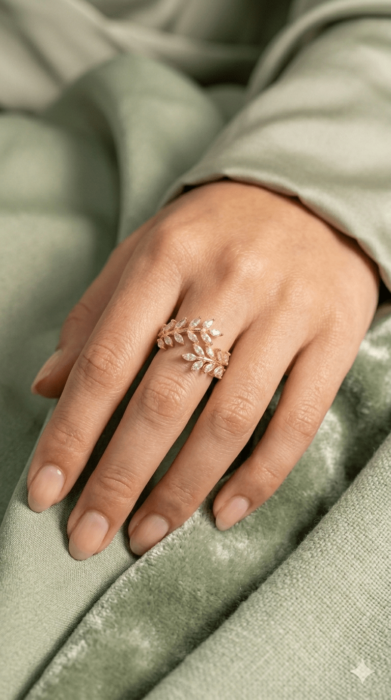 18K Gold Plated Marquise Leaf Vine Ring | Nature - Inspired Sparkling Laurel Statement Jewelry| Anti - Tarnish Waterproof - Anamora