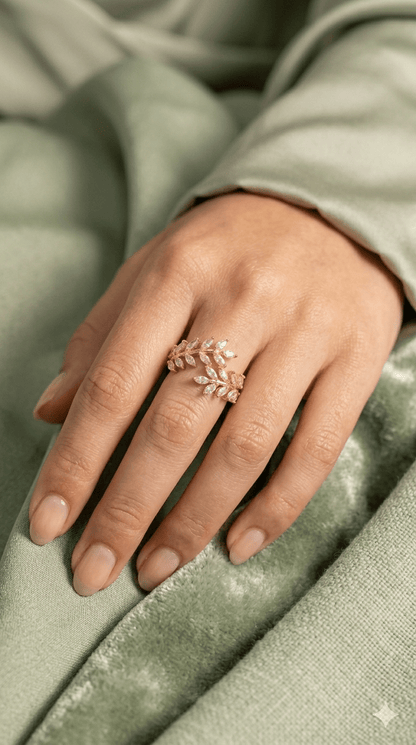 18K Gold Plated Marquise Leaf Vine Ring | Nature - Inspired Sparkling Laurel Statement Jewelry| Anti - Tarnish Waterproof - Anamora