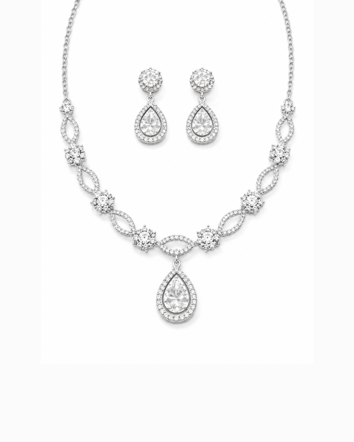 American Diamond CZ Necklace Set with Earrings | Anti - Tarnish waterproof jewelry for her - Anamora