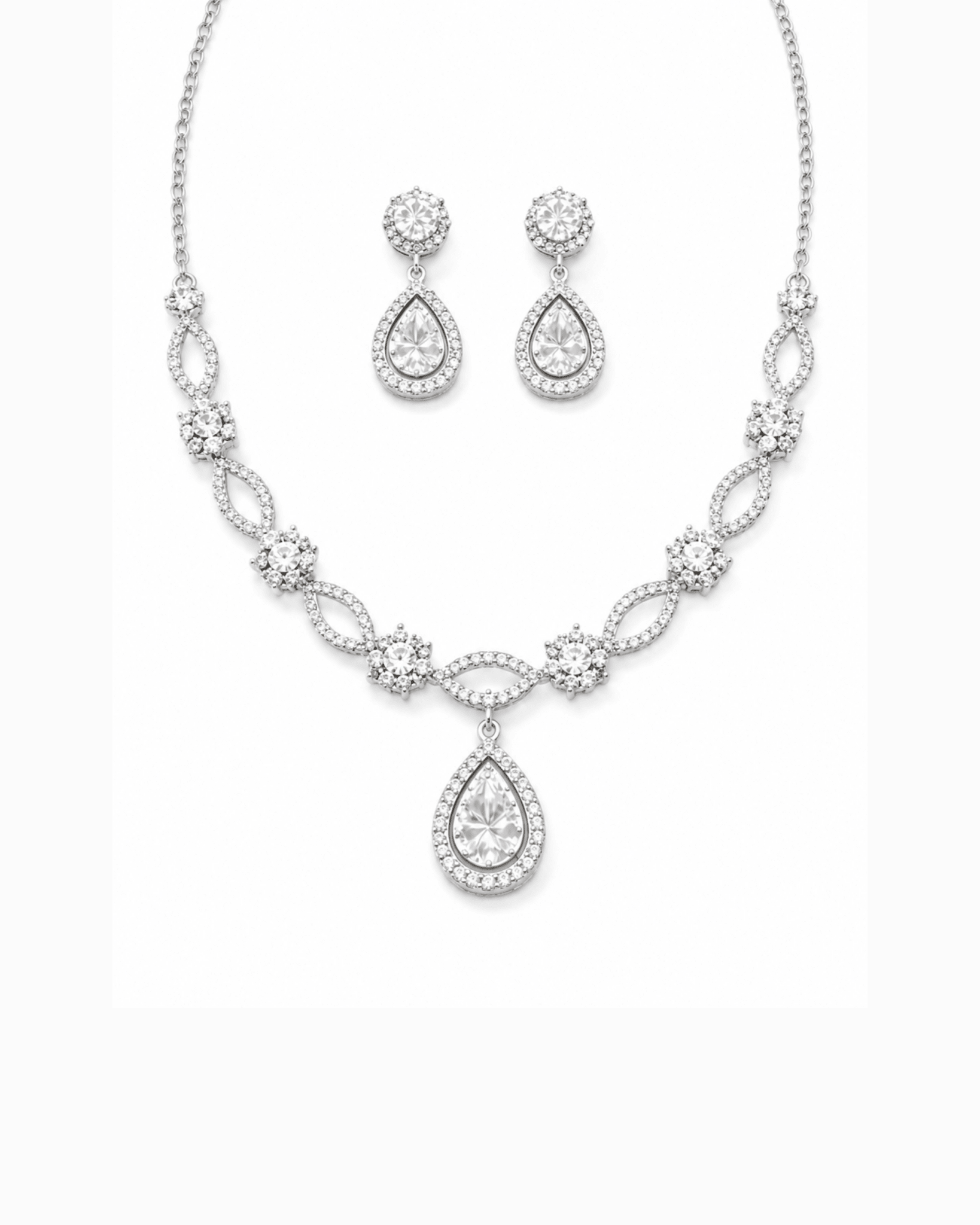 American Diamond CZ Necklace Set with Earrings | Anti - Tarnish waterproof jewelry for her - Anamora