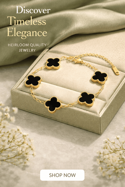 Black Clover Bracelet for Women | Anti - Tarnish Waterproof Gold - Plated 5 - Motif Chain Bracelet - Anamora