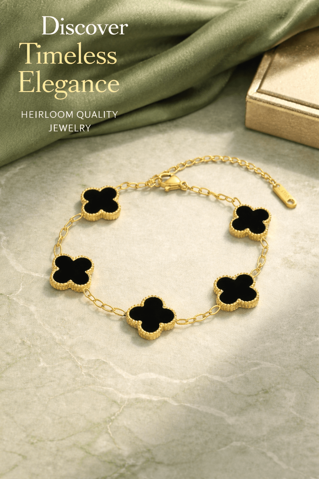 Black Clover Bracelet for Women | Anti - Tarnish Waterproof Gold - Plated 5 - Motif Chain Bracelet - Anamora