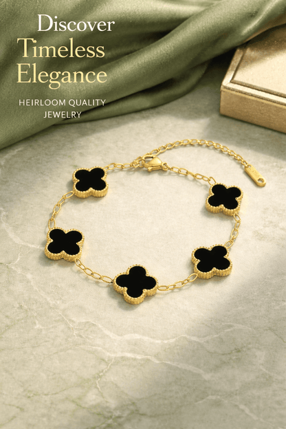 Black Clover Bracelet for Women | Anti - Tarnish Waterproof Gold - Plated 5 - Motif Chain Bracelet - Anamora