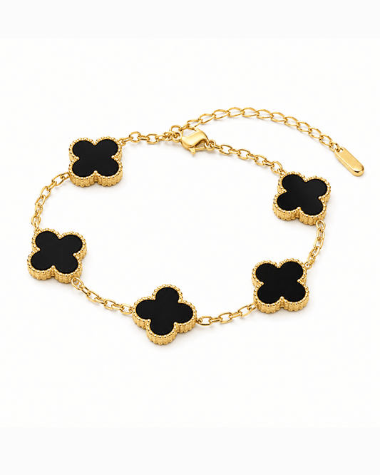Black Clover Bracelet for Women | Anti - Tarnish Waterproof Gold - Plated 5 - Motif Chain Bracelet - Anamora