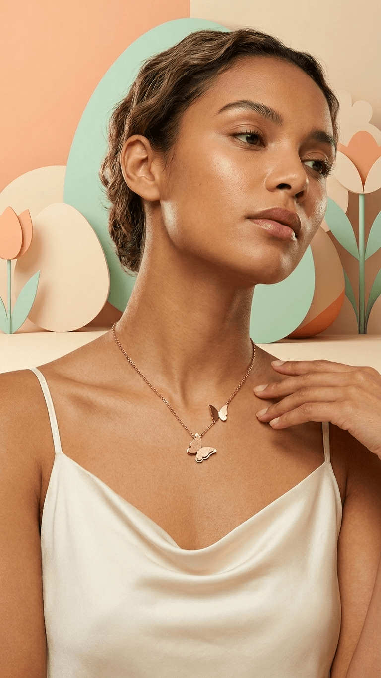 Double Butterfly Necklace | Rose Gold | Anti - Tarnish | Minimal Jewelry - Anamora
