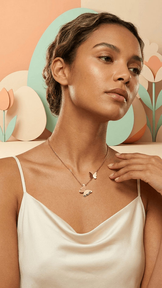 Double Butterfly Necklace | Rose Gold | Anti - Tarnish | Minimal Jewelry - Anamora