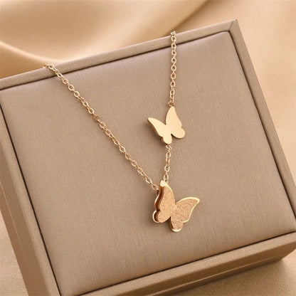 Double Butterfly Necklace | Rose Gold | Anti - Tarnish | Minimal Jewelry - Anamora
