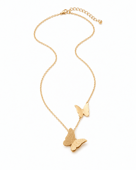 Double Butterfly Necklace | Rose Gold | Anti - Tarnish | Minimal Jewelry - Anamora - Anamora