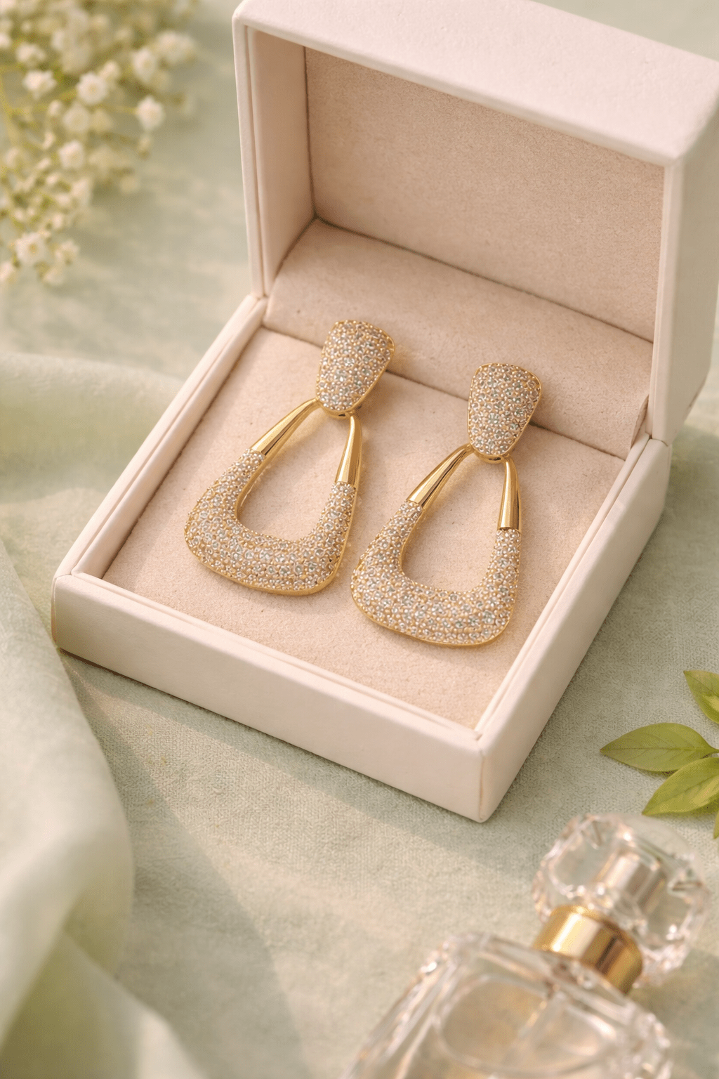 Gold Pavé Drop Earrings | American Diamond CZ Statement Earrings for Bridal & Party Wear Women - Anamora