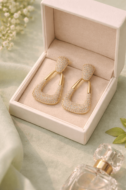 Gold Pavé Drop Earrings | American Diamond CZ Statement Earrings for Bridal & Party Wear Women - Anamora