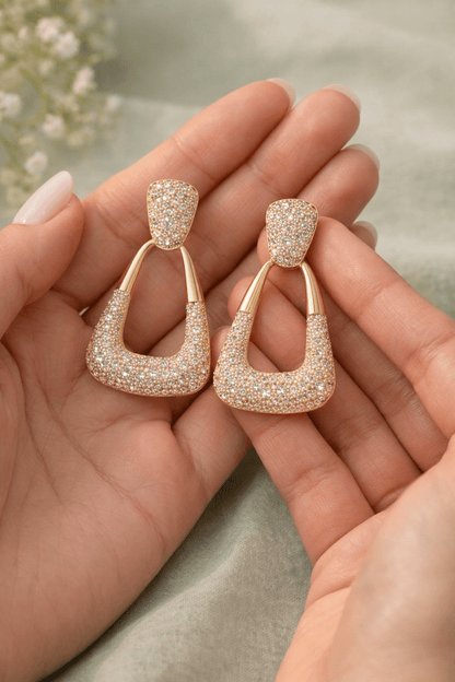 Gold Pavé Drop Earrings | American Diamond CZ Statement Earrings for Bridal & Party Wear Women - Anamora