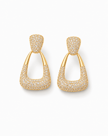 Gold Pavé Drop Earrings | American Diamond CZ Statement Earrings for Bridal & Party Wear Women - Anamora