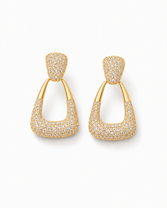 Gold Pavé Drop Earrings | American Diamond CZ Statement Earrings for Bridal & Party Wear Women - Anamora