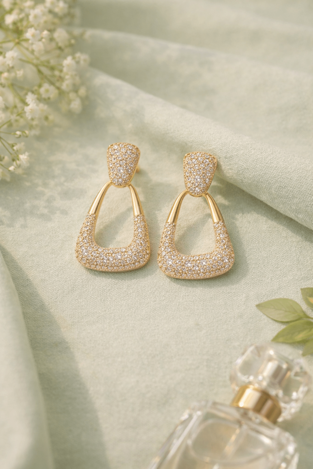 Gold Pavé Drop Earrings | American Diamond CZ Statement Earrings for Bridal & Party Wear Women - Anamora