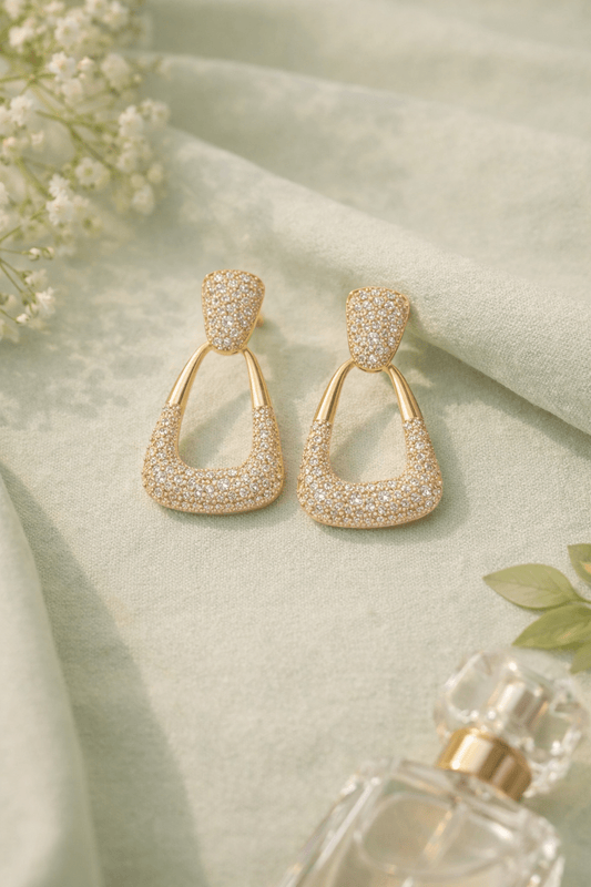 Gold Pavé Drop Earrings | American Diamond CZ Statement Earrings for Bridal & Party Wear Women - Anamora