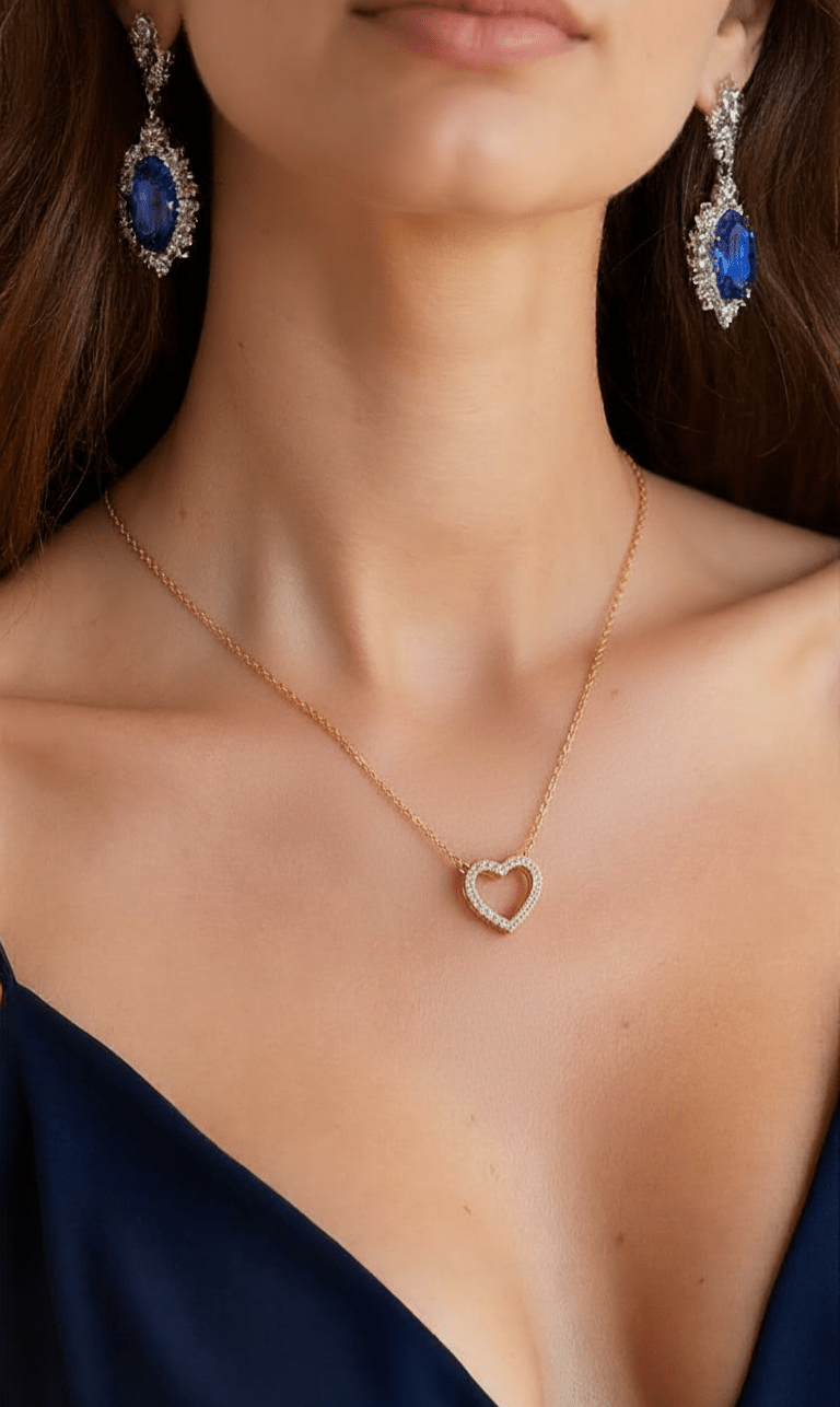 Heart Pendant Necklace | Anti - Tarnish Rose Gold Plated Open Heart Chain Necklace for Women | Valentine's Day Gift - Anamora