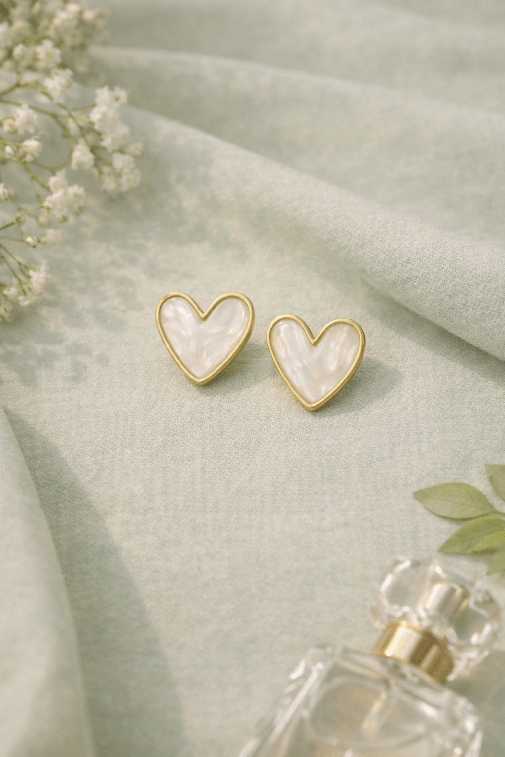 Heart Stud Earrings for Women | Gold Mother of Pearl Heart Earrings Anti - Tarnish Waterproof Hypoallergenic - Anamora