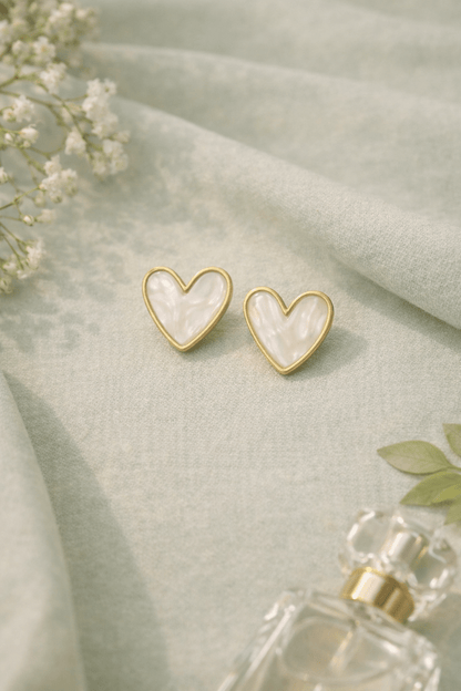 Heart Stud Earrings for Women | Gold Mother of Pearl Heart Earrings Anti - Tarnish Waterproof Hypoallergenic - Anamora