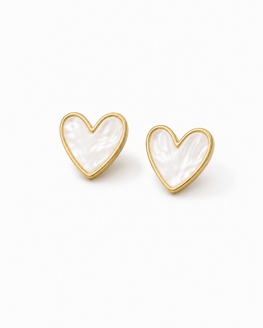Heart Stud Earrings for Women | Mother of Pearl Heart Earring Anti - Tarnish Waterproof Hypoallergenic - Anamora