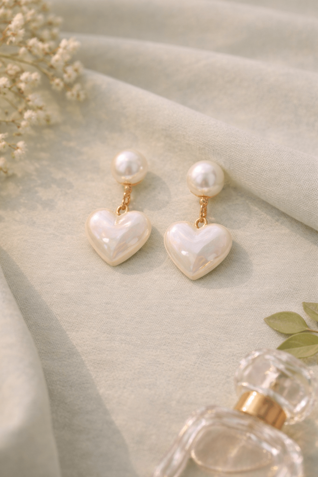 Pearl Heart Drop Earrings for Women | Puffy Heart Pearl Dangle Earrings Anti - Tarnish Waterproof - Anamora