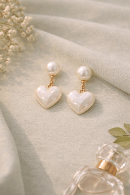 Pearl Heart Drop Earrings for Women | Puffy Heart Pearl Dangle Earrings Anti - Tarnish Waterproof - Anamora
