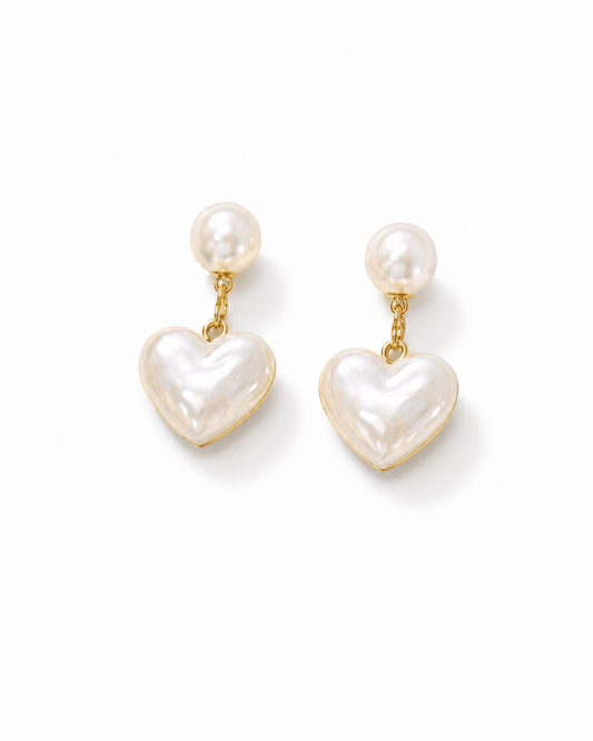 Pearl Heart Drop Earrings for Women | Puffy Heart Pearl Dangle Earrings Anti - Tarnish Waterproof - Anamora