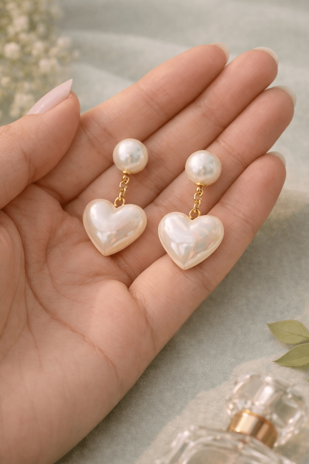 Pearl Heart Drop Earrings for Women | Puffy Heart Pearl Dangle Earrings Anti - Tarnish Waterproof - Anamora