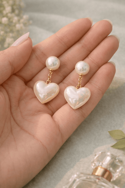 Pearl Heart Drop Earrings for Women | Puffy Heart Pearl Dangle Earrings Anti - Tarnish Waterproof - Anamora