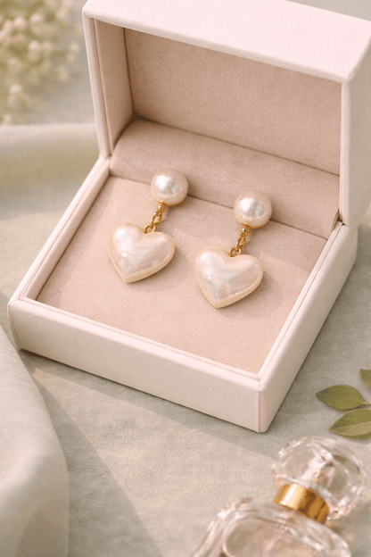 Pearl Heart Drop Earrings for Women | Puffy Heart Pearl Dangle Earrings Anti - Tarnish Waterproof - Anamora
