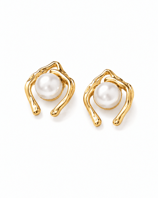 Pearl Stud Earrings for Women | Anti - Tarnish Abstract Frame Pearl Earring Waterproof Hypoallergenic - Anamora