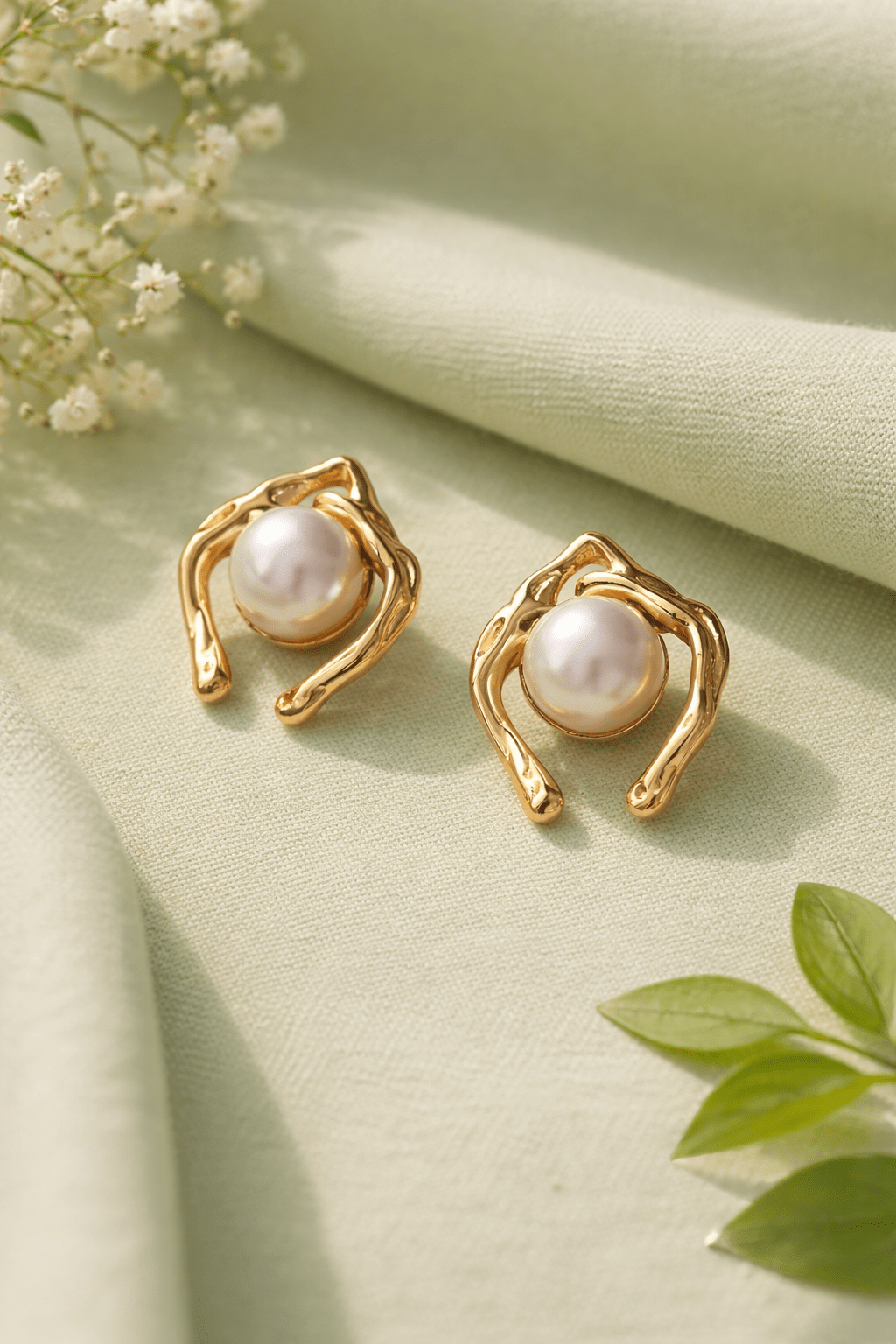 Pearl Stud Earrings for Women | Anti - Tarnish Gold Abstract Frame Pearl Earrings Waterproof Hypoallergenic - Anamora