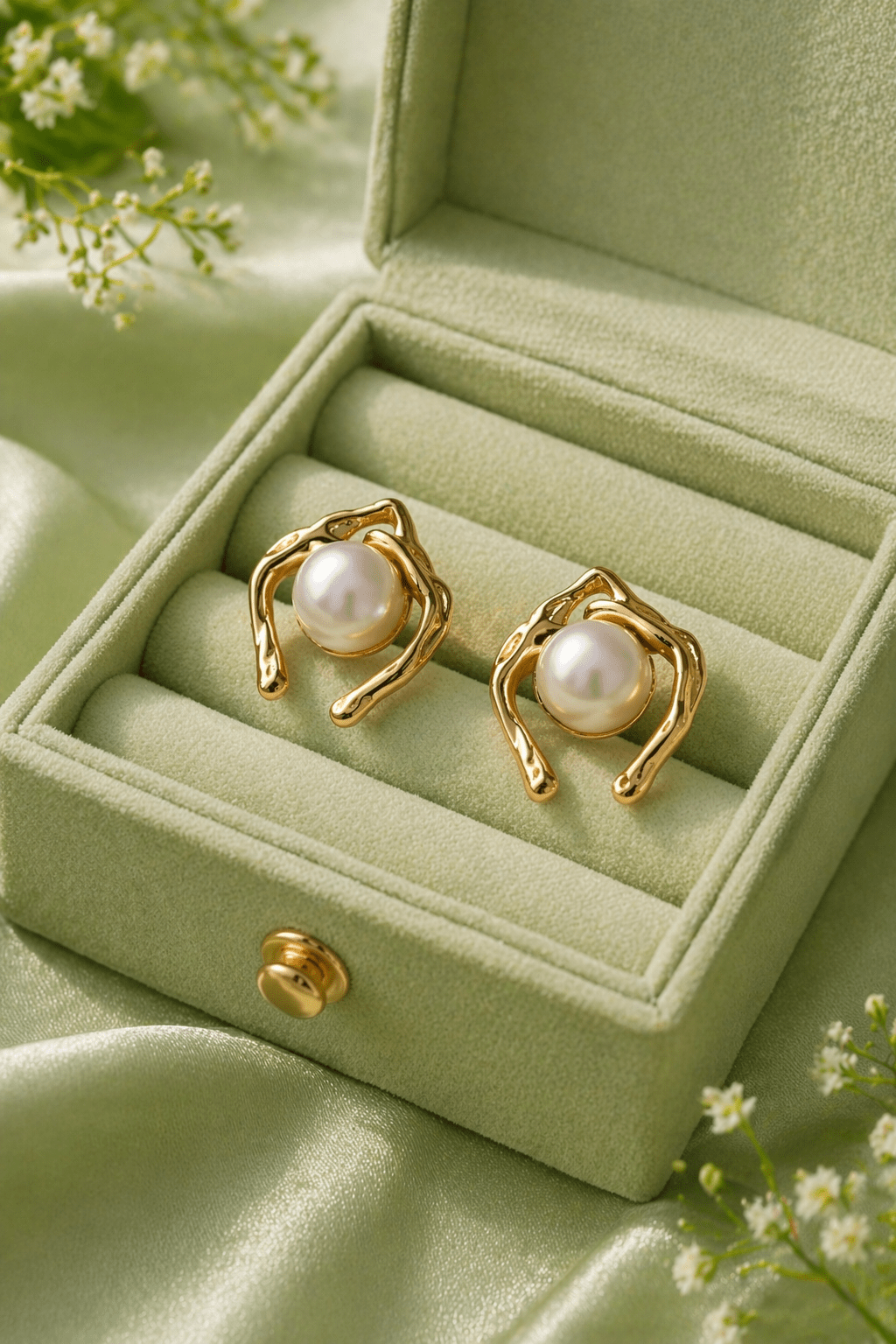 Pearl Stud Earrings for Women | Anti - Tarnish Gold Abstract Frame Pearl Earrings Waterproof Hypoallergenic - Anamora