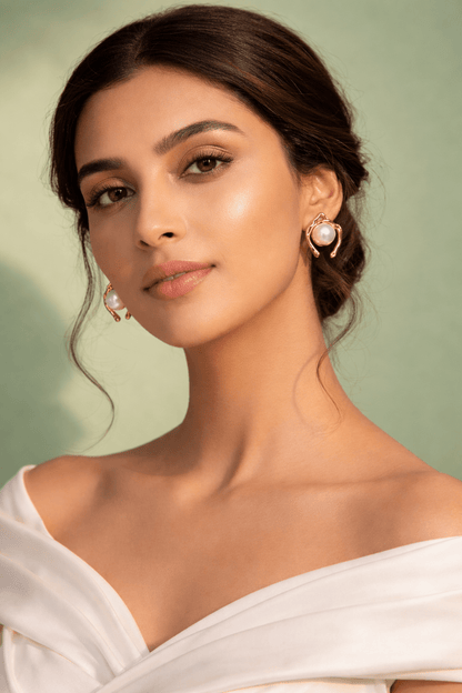 Pearl Stud Earrings for Women | Anti - Tarnish Gold Abstract Frame Pearl Earrings Waterproof Hypoallergenic - Anamora