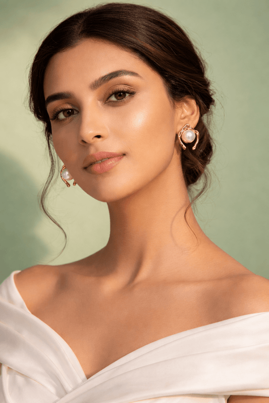 Pearl Stud Earrings for Women | Anti - Tarnish Gold Abstract Frame Pearl Earrings Waterproof Hypoallergenic - Anamora