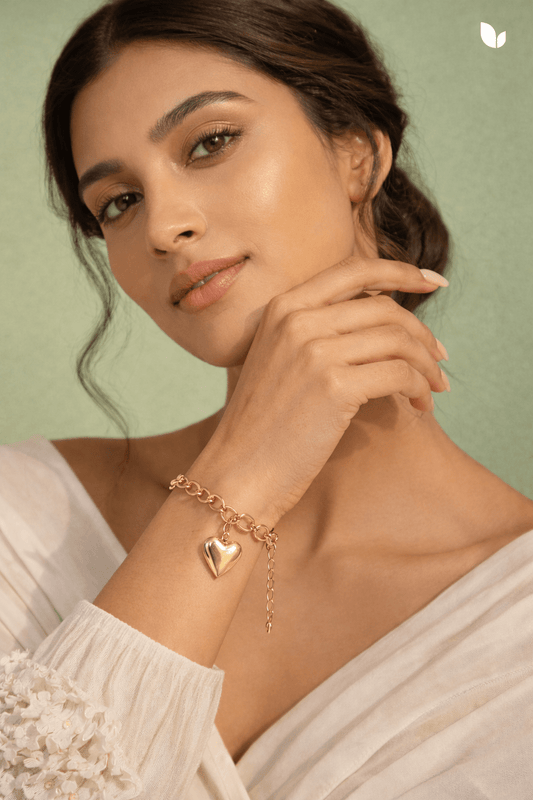 Puffy Heart Charm Bracelet for Women | Anti - Tarnish Waterproof Gold - Plated Cuban Chain Bracelet - Anamora