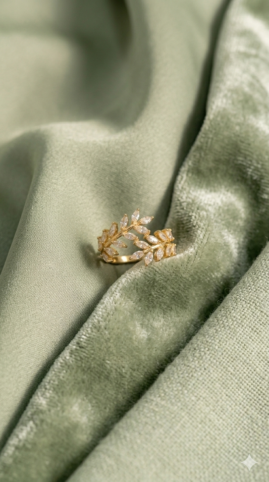 18K Gold Plated Marquise Leaf Vine Ring | Nature-Inspired Sparkling Laurel Statement Jewelry| Anti-Tarnish Waterproof - Anamora
