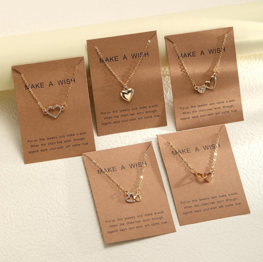 Anamora's Fashion 5 Pcs Latest Stylish Crystal Heart Necklace Jewellery Set for Women Pendant Necklace Gifts for Girls