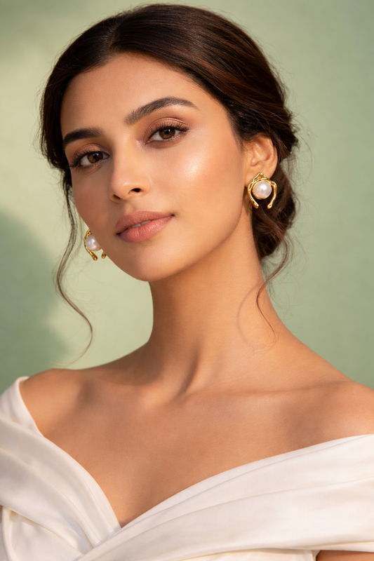 Pearl Stud Earrings for Women | Anti-Tarnish Gold Abstract Frame Pearl Earrings  Waterproof Hypoallergenic - Anamora